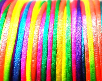 1 mm Neon Rainbow Satin Nylon Cord, Rainbow Jewelry Cord, Rainbow Macrame Cord, Nylon String