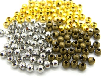 3 mm Small Round Seamless Metal Spacer Beads - Filler Beads - Ant. Bronze, Gold, Silver - 10 g (approx. 285  Beads)