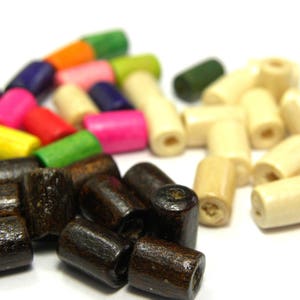 8 x 5 mm Wooden Cylinder Beads, Barrel-Shaped Wooden Beads - Mixed Colours, Brown or Natural - 100 pc.