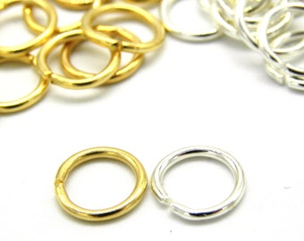 8 mm x 1 mm (18 GA) High Quality Large Jump Rings - Silver or Gold-Plated (100 Pc.)