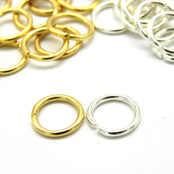 8 mm x 1 mm (18 GA) High Quality Large Jump Rings - Silver or Gold-Plated (100 Pc.)