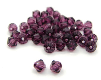 Perles toupies MC avec cristaux tchèques supérieurs de 4 mm - Violet foncé (24 ou 48 perles)