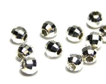 3 mm Round Mini Faceted Sterling Silver 925 Mirror Beads, Disco Ball Beads - 5 pc