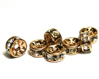 6 mm Grade A Round Rhinestone Spacers Strass Rondelles - Copper/Crystal - Pack of 10