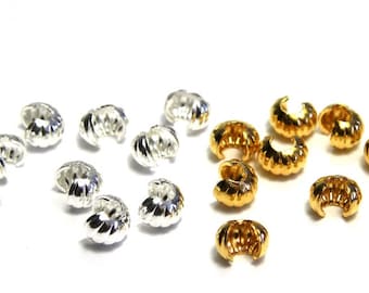 4 mm - Cache-perles à écraser, cache-nœuds ondulés Bead Smith - Plaqué or ou argent - 10 pièces ou 50 pièces