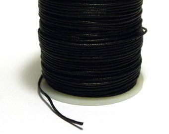 1 mm (1.2 mm uncompressed) Waxed Cotton Cord - Black Jewelry Cord (1, 5 or 10 m / 3, 16, 32 Ft)