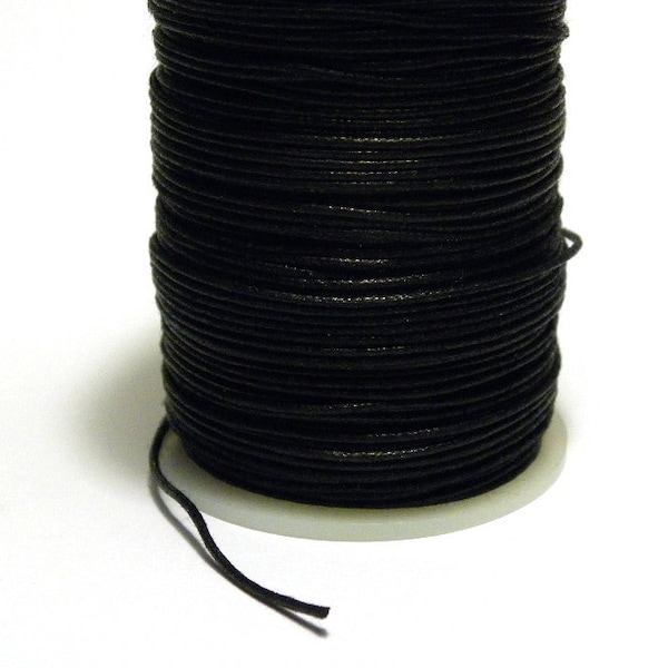 1 mm (1.2 mm uncompressed) Waxed Cotton Cord - Black Jewelry Cord (1, 5 or 10 m / 3, 16, 32 Ft)