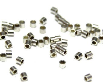 Argent sterling 925 1,5 x 1,5 mm - Perles d'espacement cylindriques - Tubes à écraser (25 ou 100 pièces)