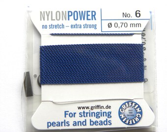Soie bleu foncé chaîne fil 0.75 mm stringing perles /& perles Griffin Taille 7