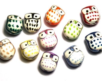 6 Porcelain Hand Painted Light Brown 16x15mm Puppy Dog Beads