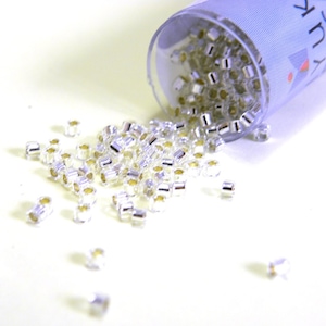 11/0 (1.6 x 1.3 mm) Miyuki Delica Japanese Seed Beads - 7.2 g Vial  - Silver Lined Crystal - DB 041