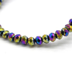 2.5 mm Mini Flat Round Glass Rondelle Beads, Small Faceted Briolette Beads - Metallic Rainbow - Strand (200 Beads) or 50 Beads