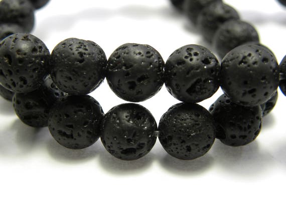8 Mm Round Real Lava Stone Beads Natural Black 1 Strand or 10 Beads Etsy