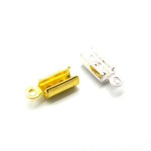 8 x 4 mm Brass Medium Open Crimp Cord Ends - Gold Plated or Silver Plated (10 pc.)