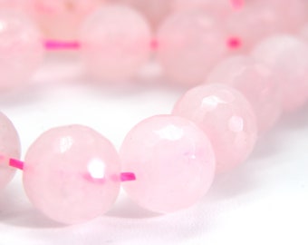 8 mm Large Round Faceted Natural Rose Quartz Beads