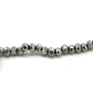 2.5 mm Mini Flat Round Glass Rondelle Beads, Small Faceted Briolette Beads - Metallic Silver - Strand (200 Beads) or 50 Beads