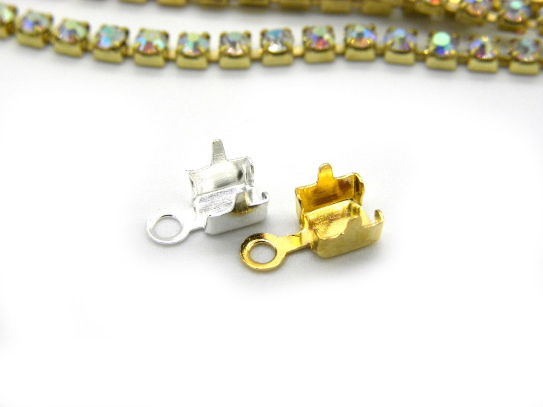 3 Mm Brass Cup Chain Ends, 2.8 Mm Inner Diameter, Rhinestone Cup Chain