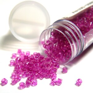 11/0 (1.6 x 1.3 mm) Miyuki Delica Japanese Seed Beads - 7.2 g Vial - Light Fuchsia AB Lined Dyed - DB 074