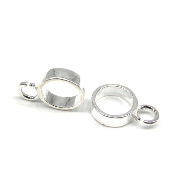 Suspension ronde de 8 mm en argent sterling 925, porte-breloques à grand trou, perle d'espacement avec anneau ouvert - 1 ou 10 pièces