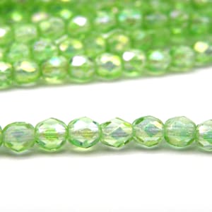 4 mm Round Faceted Fire-polished Czech Glass Beads (50 pc.) - Light Chrysolite Luster Iris