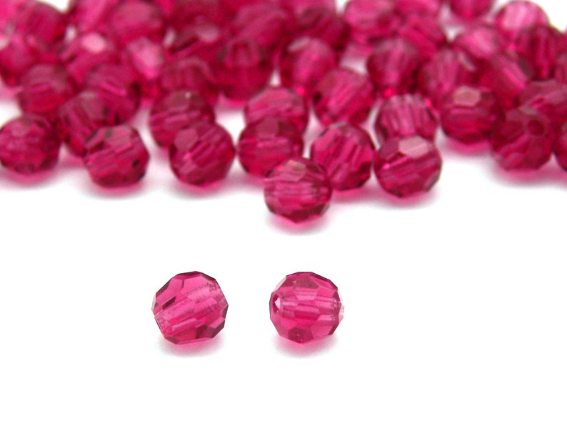 Perles à facettes rondes MC de cristaux supérieurs tchèques de 4 mm 24 pièces Fuchsia image 1