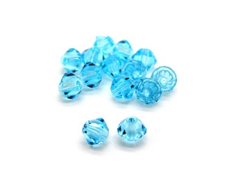 Perles toupies à facettes MC avec cristaux tchèques supérieurs de 4 mm - bleu aqua (24 perles)