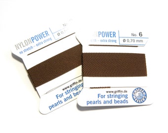 2 m (6,6 Ft/2,15 Yd) BRUN Griffin NylonPower Bead Cord - Cordon de nouage de perles avec aiguille (Toutes les tailles)