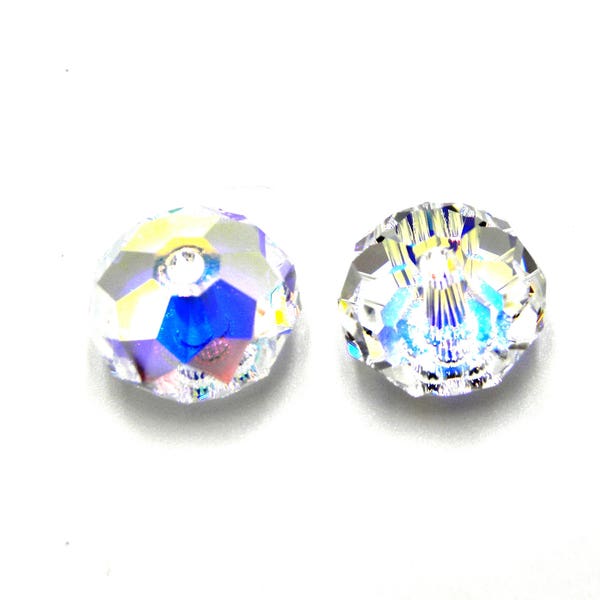 12 mm Swarovski 5040 Grande Rondelle Ronde Plate à Facettes, Perles Briolette - Cristal AB - 2 pc