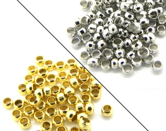 2 mm Medium-Size Crimp Beads - 316 Surgical Stainless Steel - Plat. Silver or Gold -  1 g (.03 oz) - approx. 100 beads