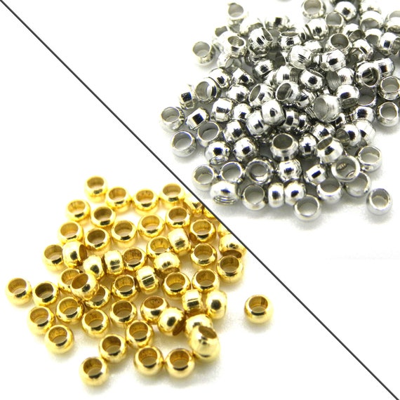 100pc 2x1.2mm Brass Crimp Beads, Gold