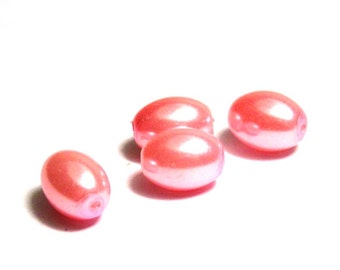 8 mm Oval Faux Pearls Glass Beads (20 pc.) - Pink