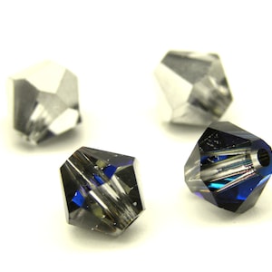 6 mm Large Czech Superior Crystals MC Faceted Bicone Beads  - Silver-Blue-Purple - 35 or 70 Beads