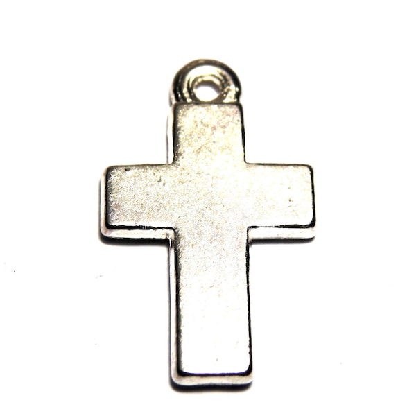 24 mm Plain Cross Metal Alloy Charm - Great for Rosaries, Earrings an d Necklaces - Silver Plated (2, 10 or 30 pc.)