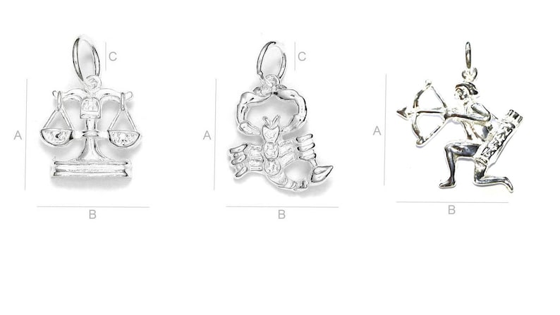 Solid Sterling Silver 925 Zodiac Sign Charm, Star Sign Pendant ...