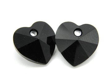 10 mm Swarovski® 6228/6202 Heart Pendant, Faceted Crystal Heart -  Jet Black - 2 Pc.
