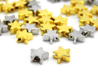 6 mm Mini Brass Star Beads - 0.24 inch - Platinum Silver, Gold or Silver-Gold Mix ( 20 Pc.)