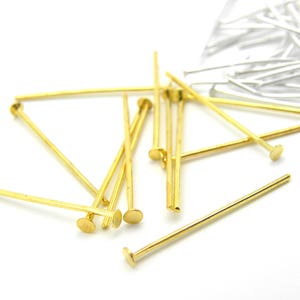 40 mm (1.5 Inch)  HQ Medium Length Thin Brass Head Pins - 22GA Gold Plated or Silver Plated - 100 pc.