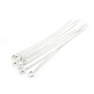 50 mm (2 inch) x 0.7 mm (21 GA) Extra-long Strong Sterling Silver 925 Eye Pins (10 Pc.)