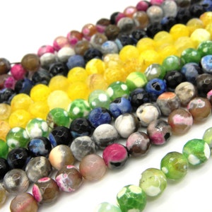 8 mm (0.3 inch) Round Faceted Fire Agate Real Gemstone Beads (1 Strand - 48 Beads) - Choice of Colours