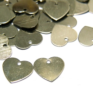 10 mm Brass Heart Stamping Blanks Heart Charms - Platinum Silver (10 pc.)