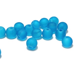 6 mm Round Mat Frosted Glass Beads (25 Beads) Capri Blue