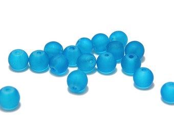 25x Gefrostete runde Glasperlen 6 mm - Capri Blue