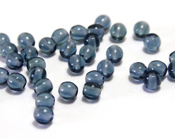 4 mm Round Czech Glass Beads, Round Pressed Beads - Montana Blue