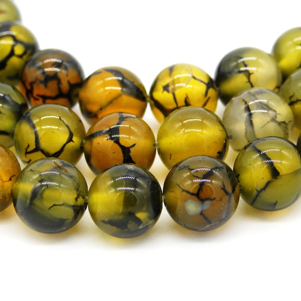 8 mm Round Dragon Veins Agate - Olive - Real Gemstone Beads (Strand or Loose)