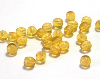 4 mm Small Round Czech Pressed Glass Beads - Light Topaz Brown