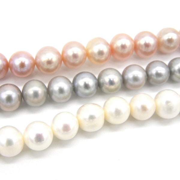 8 mm - Grade A - Near-Round Freshwater Cultured Pearls - Cream-White, Pink or Grey (1 Strand w. 53 Pearls or 10 Pearls)