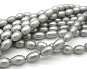 8 x 12 mm - Grade A - Perles de culture d'eau douce en forme de riz (ovales) - Gris (1 brin avec 38 perles ou 10 perles)