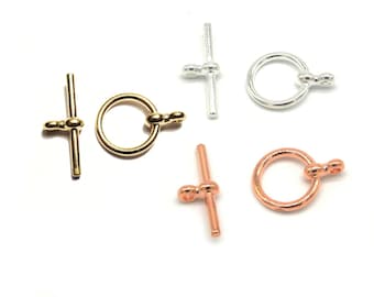 12 mm Plain Toggle Clasp - Silver, Rose Gold or Light Gold - 1 or 5 Sets
