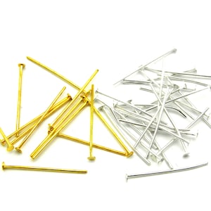 24 mm (1 Inch) x 0.8 mm (20GA) Thick, Short, Silver and Gold Plated Head Pins (100 pc.)