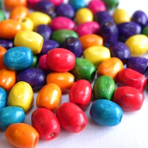 6 x 4 mm Small Oval Wooden Beads Mixed Colours 100 pc. image 1